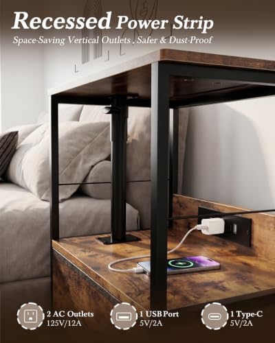 Faesun Nightstand with Charging Station & Swivel Top, 2 Drawers, Brown