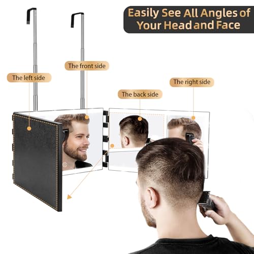XIGETRAIL Rechargeable 3 Way Mirror for Hair Cutting with 8 Light