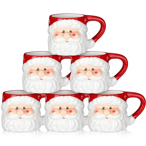 Sliner 6 Pcs Santa Mugs 11 oz Ceramic Christmas Coffee Cups - Red Set