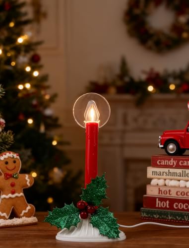 Adirxon Red Plug-in Christmas Window Candle Lights 2-Pack with Extra Bulbs, Warm White Glow