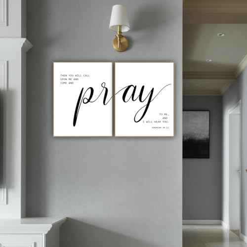 Bible Verse Wall Art Decor, Black Christian Poster, Black Inspirational Prints, Family Christian Pictures Wall Decor, Paintings for Living Room Bedroom Home Decoration- Pray to Me -2Pcs(No Frame)