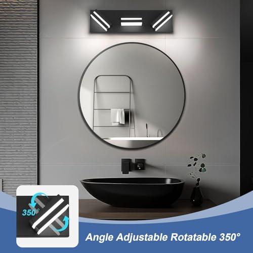 Black 16in JZEKVN Modern 3-Light LED Bathroom Vanity Light Fixtures