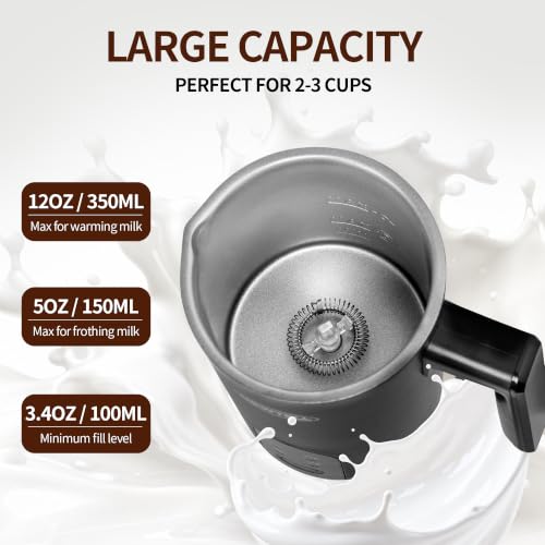 Nowtell 4-in-1 Electric Milk Frother & Steamer Black 350ml Hot Cold Foam Maker