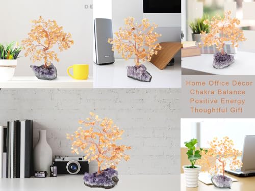 MASGEMES Citrine with Amethyst Cluster Base Crystal Bonsai Tree – 5.6-6.3 in, Feng Shui Money Tree