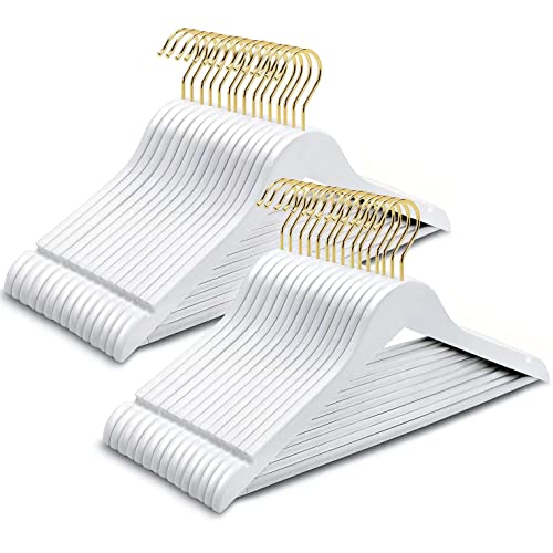 White Wooden Coat Hangers with Gold Hooks, Pack of 30 - Amber Home