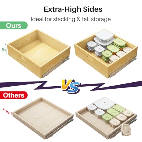 26-Inch Wide Pull Out Cabinet Organizer with Soft Close Wooden Drawers - Heavy Duty Full Extension Shelves for Kitchen, Pantry & Closet Storage - 1 Pack