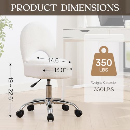 White Foldable Home Office Vanity Chair with Storage & Swivel