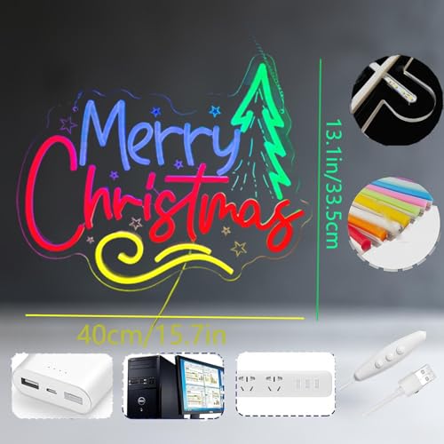 GleamNeon Green Christmas Neon Sign - Indoor LED Decor, USB Powered