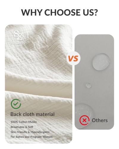 SE SOFTEXLY White Queen Size Muslin Duvet Cover Set - 100% Washed Cotton, Ultra Soft, Linen-Like, 3 Pieces