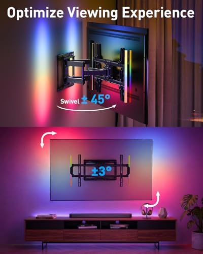 PERLESMITH Full Motion TV Wall Mount with LED Light for 37–86 Inch TVs - 16 Inch Wood Studs
