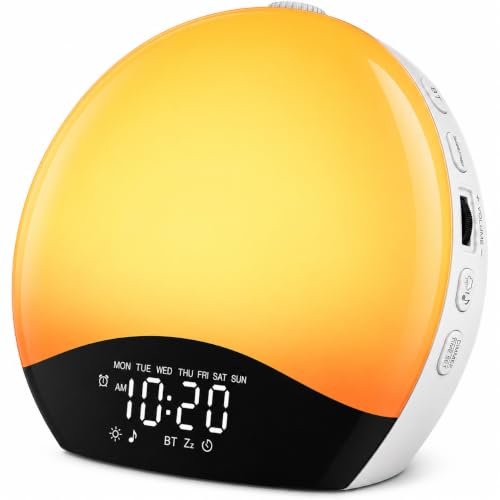 Sunrise Alarm Clock with White Noise & Bluetooth - Black & White, Dual Alarms & Nightlight