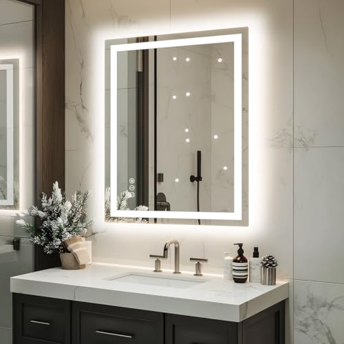 Miskerm 32x24 Inch LED Bathroom Mirror with Front & Backlit, Dimmable, Anti-Fog, Tempered Glass