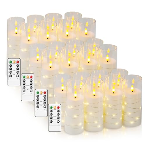 White 24-Pack Flameless Candles with Embedded Star String, Remote & Timer - Safe Home Decor