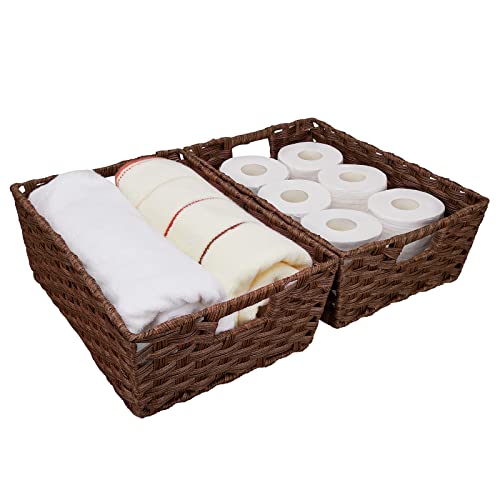 Onlytak 15 x 10.3 x 5.2-Inch Wicker Storage Baskets Set of 2, Waterproof Brown