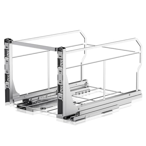 Insputer Silver Pull Out Trash Can for Under Cabinet Kitchen with Push-to-Open & Soft Close