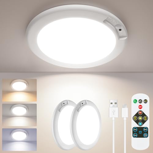 SunRider 2-Pack Rechargeable Motion Sensor LED Ceiling Lights with Remote – Wireless Magnetic Installation