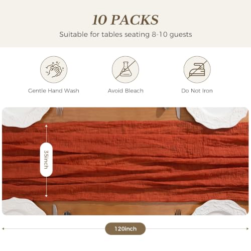 Goodluck Burnt Orange 6-Pack 35x120in Cheesecloth Table Runner - 10ft Terracotta Gauze