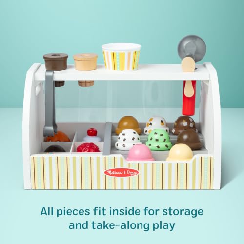 Melissa & Doug Wooden Scoop & Serve Ice Cream Counter - Pretend Play Kitchen, 28 Toy Food & Accessories, Main