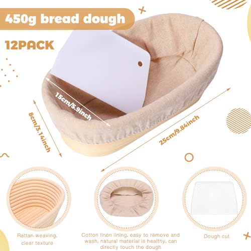 Gejoy 12-Pack Oval Bread Proofing Baskets 10 Inch with Liners & Scrapers