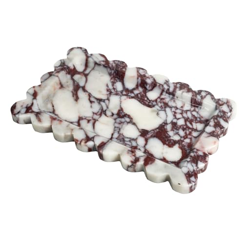 Natural Marble Vanity Tray - Rectangular Calacatta Viola with Scalloped Edge, 11.8 x 7.4 Inches