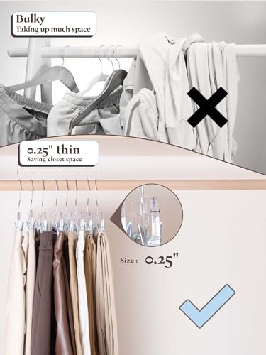 Heavy Duty Clear Pants Hangers 25 Pack - 14'' Skirt Hangers with Clips