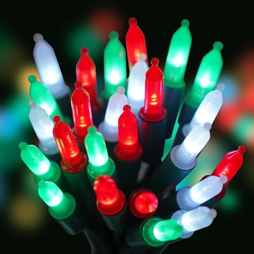 2 Pack Christmas String Lights with Built-in Timer - Total 100 LED 36ft Fairy Battery String Lights - Mini Lighting for Indoor Decor Wreath Lawn Bedroom Christmas Decorations - Red White Green