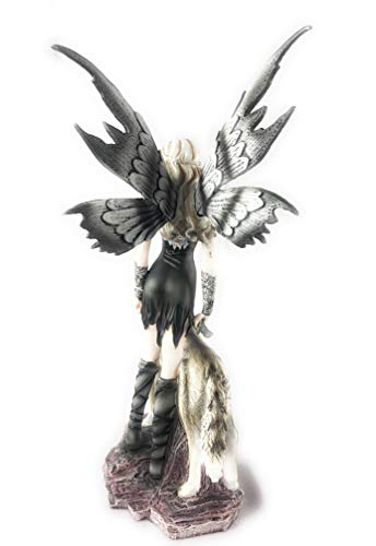 Fantasy Fairy and Snow Wolf Figurine - Handcrafted 11x8 Inch Collectible Sculpture