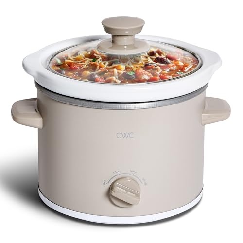 Greige 2QT Mini Electric Slow Cooker with Removable Stoneware & Glass Lid