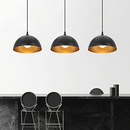 Black and Gold Industrial Pendant Lights 3 Pack - Adjustable Vintage Hanging Lamps for Kitchen Island, Bar, Dining Room