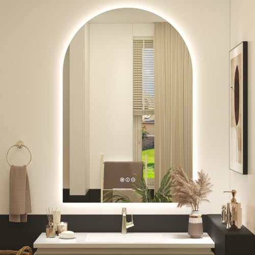 Luxulum 36" Arched Backlit LED Bathroom Mirror with Anti-Fog, Dimmable Lighting