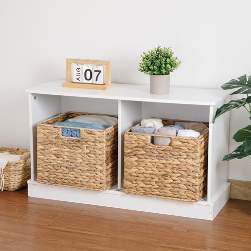 4 Pack Water Hyacinth Storage Baskets - Foldable Wicker Cubes for Pantry & Shelves