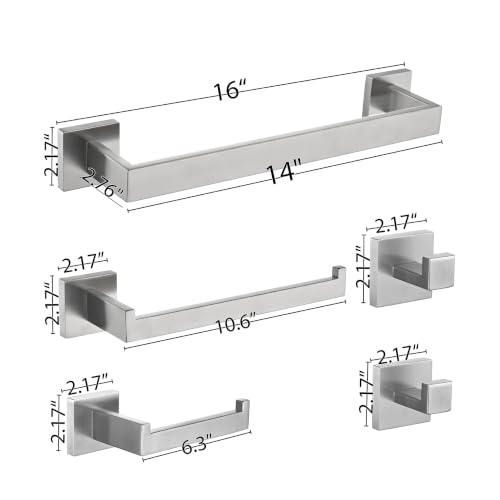 ECOClasp Brushed Nickel 5-Piece Bathroom Hardware Set with Towel Bar & Accessories