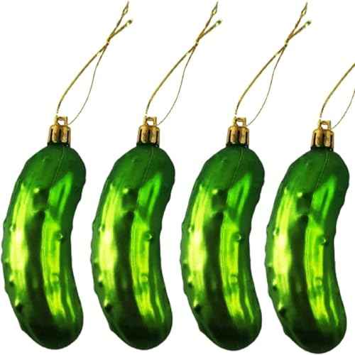 NJN 4Pcs Christmas Pickle Ornament, Shatterproof Plastic Ornaments for Christmas Tree, Traditional German Xmas Decoration