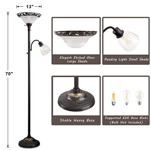 Victorian Floor Lamp with Adjustable Gooseneck Reading Light - Black & White