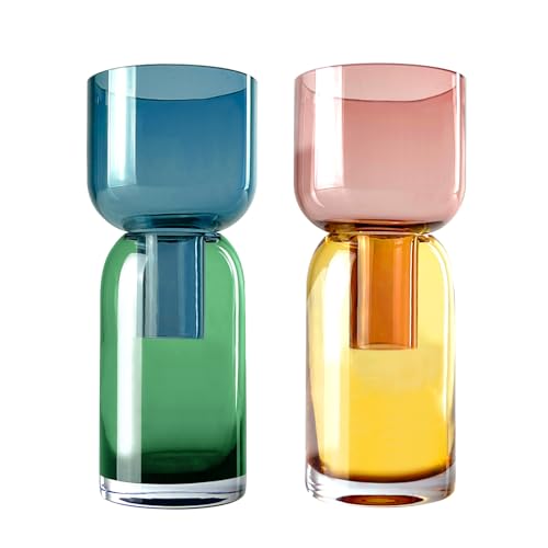 Cloudnola Reversible Glass Flower Vase Set of 2 - Blue, Green, Pink & Yellow Decorative Gift