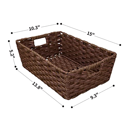 Onlytak 15 x 10.3 x 5.2-Inch Wicker Storage Baskets Set of 2, Waterproof Brown