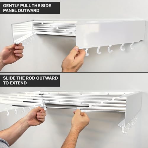 White Foldable Wall-Mounted Clothes Drying Rack - 13.2 Ft, Supports 60 lbs
