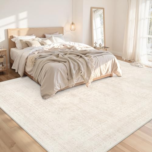 Luxturiy 8x10 Beige Area Rug for Living Room & Bedroom, Washable, Non-Slip