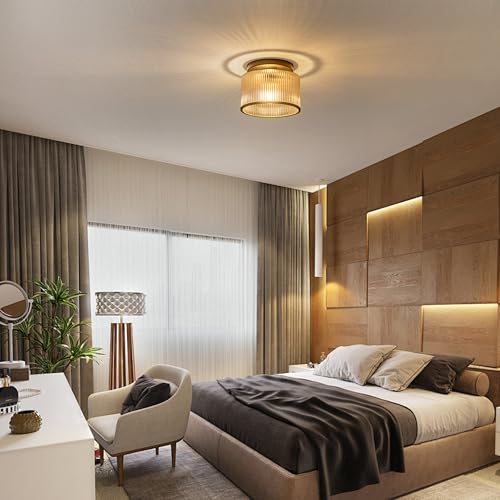 Zlepmlla Ceiling Light Fixture - Black2 Ribbed Glass Modern Flush Mount for Hallway Bedroom Bathroom Kitchen