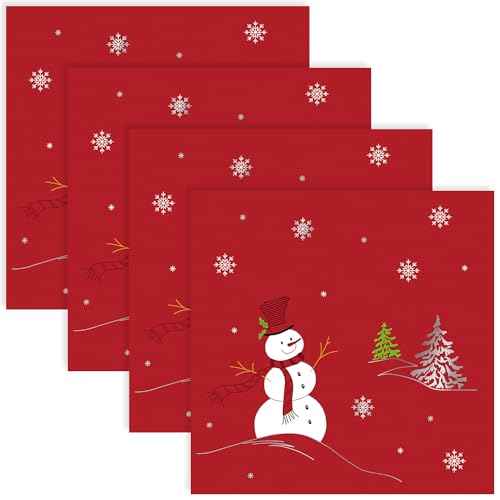 Quera 50 Pack Christmas Paper Napkins Snowman Red Silver Foil Disposable Beverage Napkins Decorative Table Napkin for New Year Winter Dinner Merry Christmas Holiday Xmas Party Supplies, 6.5 "x 6.5"