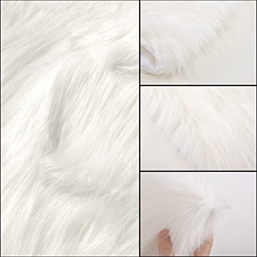 Yuboo White Faux Fur Fluffy Table Runner 14 x 72 Inches for Bedroom & Dining