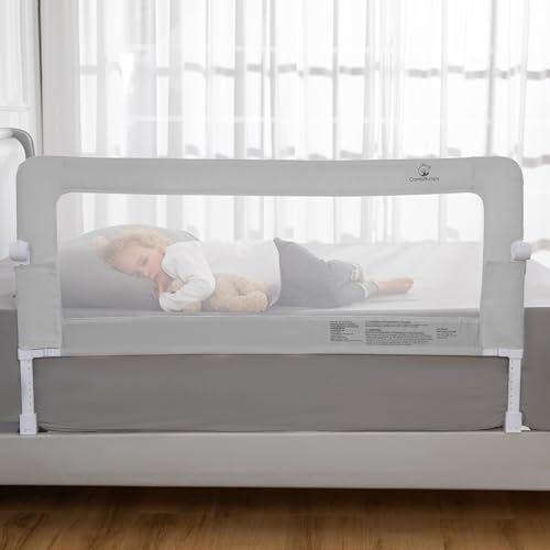ComfyBumpy Gray Adjustable Bed Rail for Toddlers, Swing-Down Safety Guard, 55.5-inch, Sturdy Steel & Breathable Mesh, 1-Pack