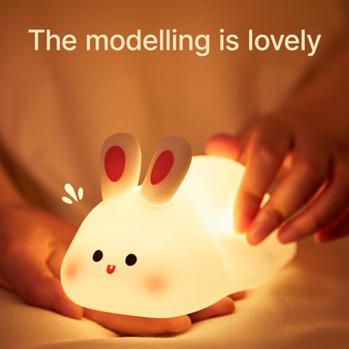 Cute Silicone Rabbit Night Light, Dimmable Light up Bunny, Cute Silicone Baby lamp, Rechargeable Bunny Light for Kids Room Decor, Squishy lamp for Nursery Breastfeeding Bedroom Living Room