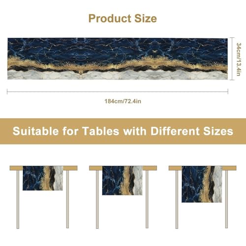 DKMQQUL Marble Table Runner 13x36 Inch Navy Blue Gold Abstract Art