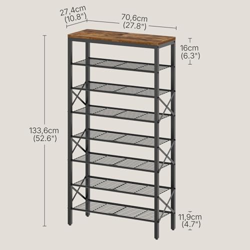 8-Tier Shoe Rack Organizer - Rustic Brown, Holds 32 Pairs, Large Capacity, Entryway & Closet Storage - Variation: Black