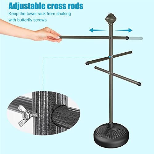 Gray 59-Inch Outdoor Pool Towel Rack with Adjustable Bars & Stable Base