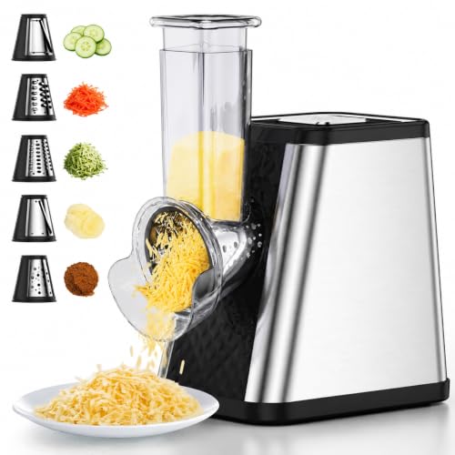 Electric Cheese Grater for Block Cheese & Vegetables - Silver - 5-in-1 Kitchen Tool