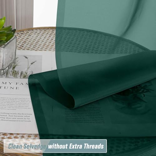 Green Sheer Curtains 63 Inch Length 2 Panels, Soft Voile for