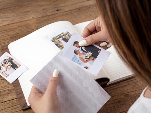 Wedding Guest Book with Signing Pen and Photo Slots - Cherry Wood Cover