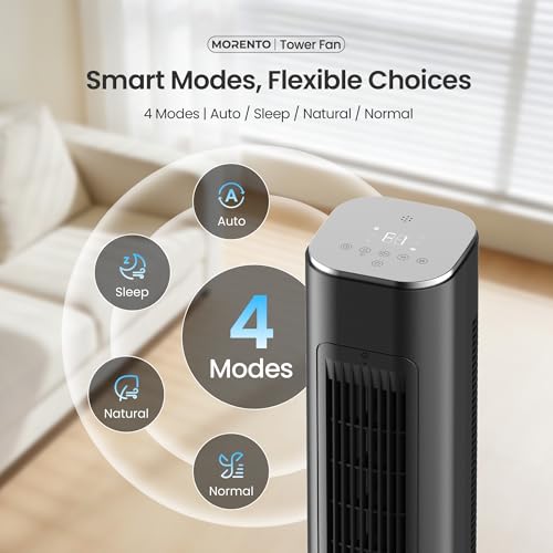 MORENTO 36-Inch Black Smart Tower Fan with Remote, WiFi/App/Voice Control